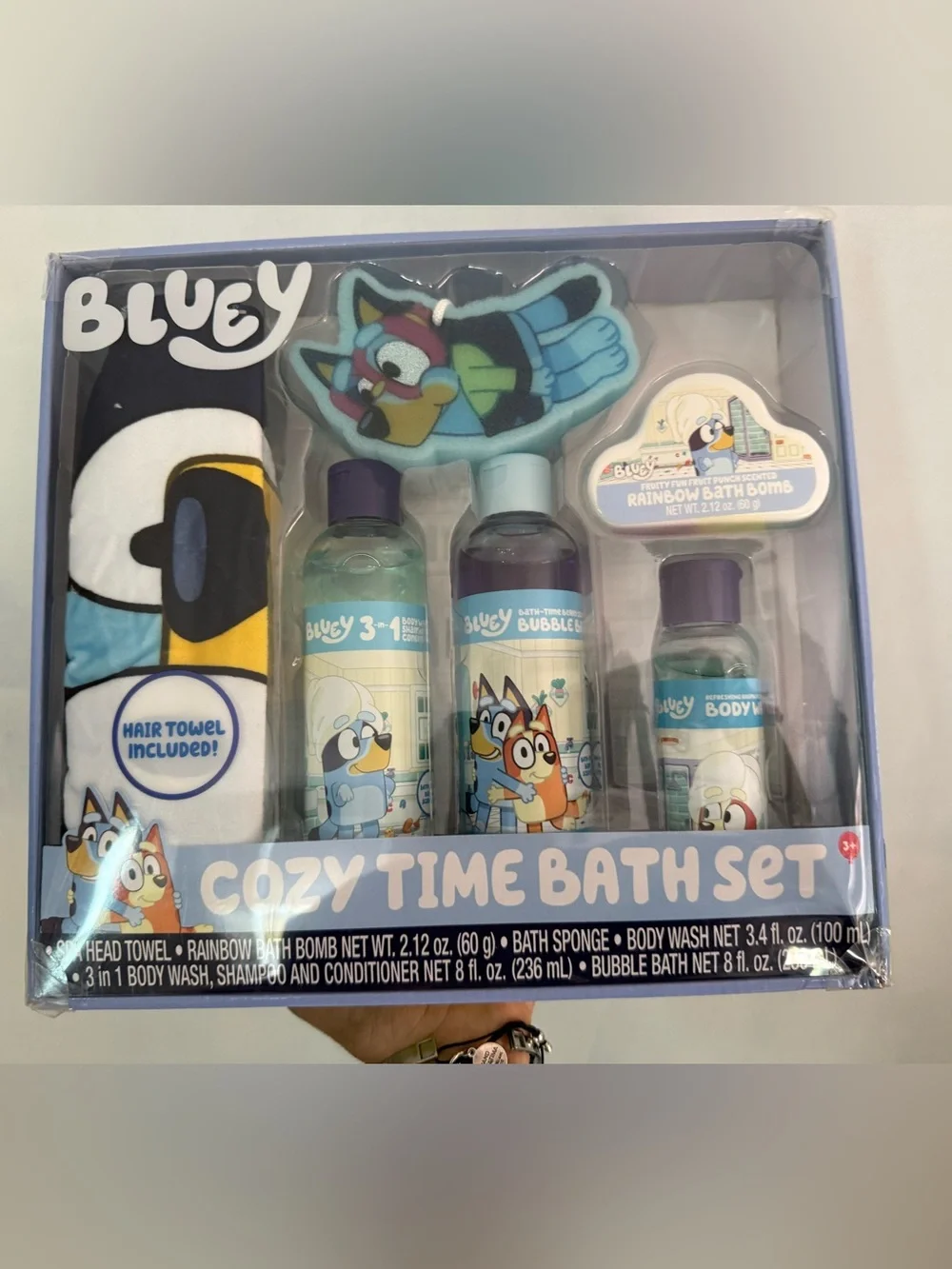 Bluey Cozy Time Bath Set Head towel, washes, sponge, 6 Piece Set NWT